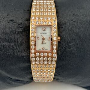 Geneva Rose Gold Crystal Embellishments Women’s Bangle  Watch New Battery